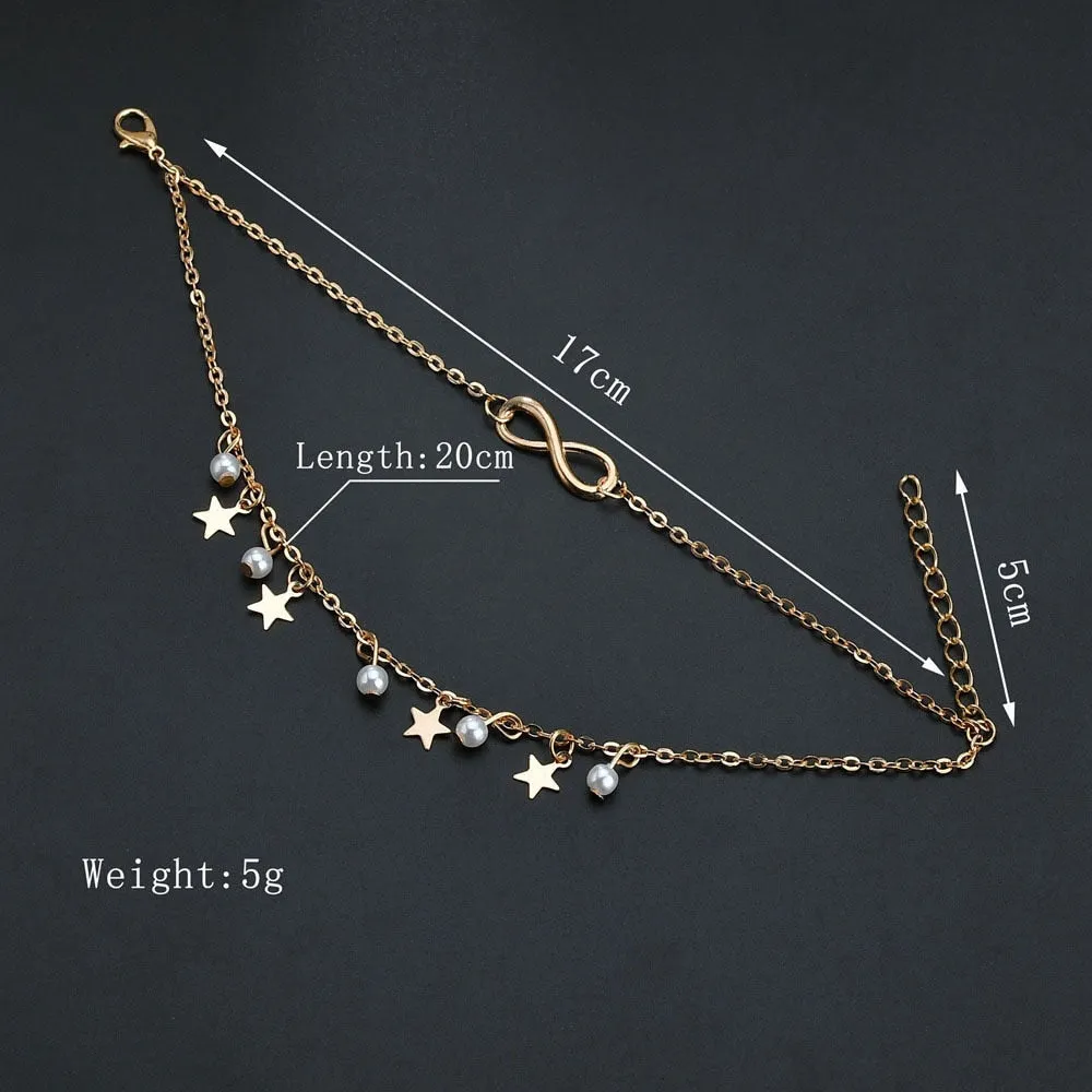 Stylish Double Star Anklet with Tassel: Elegant Foot Jewelry