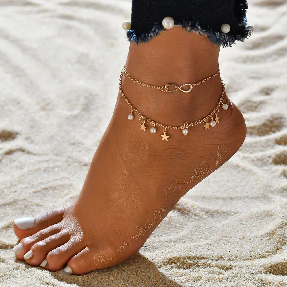 Stylish Double Star Anklet with Tassel: Elegant Foot Jewelry