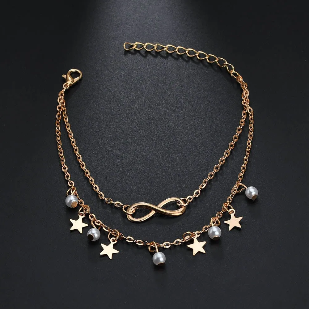 Stylish Double Star Anklet with Tassel: Elegant Foot Jewelry