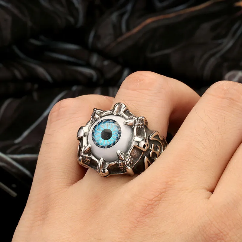 Super Vivid Eye Ring 316L Stainless Steel Fashion Biker Punk Ring Acrylic Eye