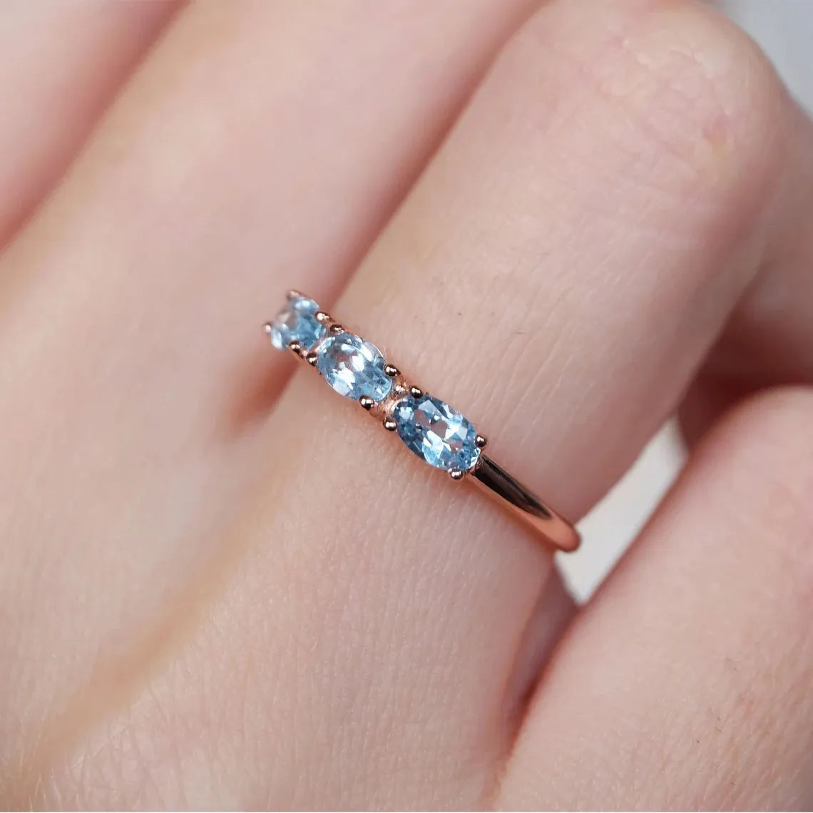 Swiss Blue Topaz Promise Ring - 14k Rose Gold Vermeil Statement Ring