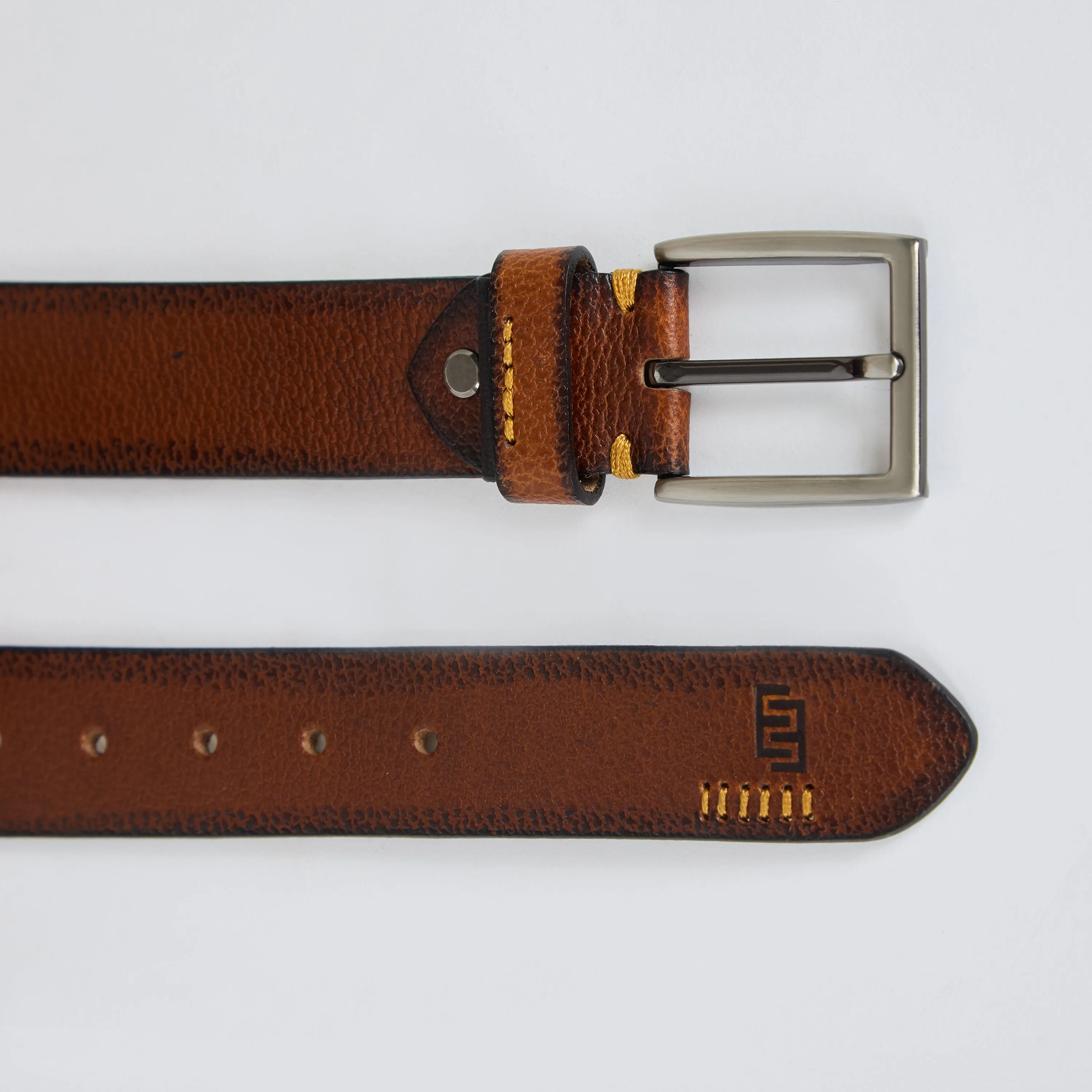 Textured Genuine Leather Belt - Tan Brown