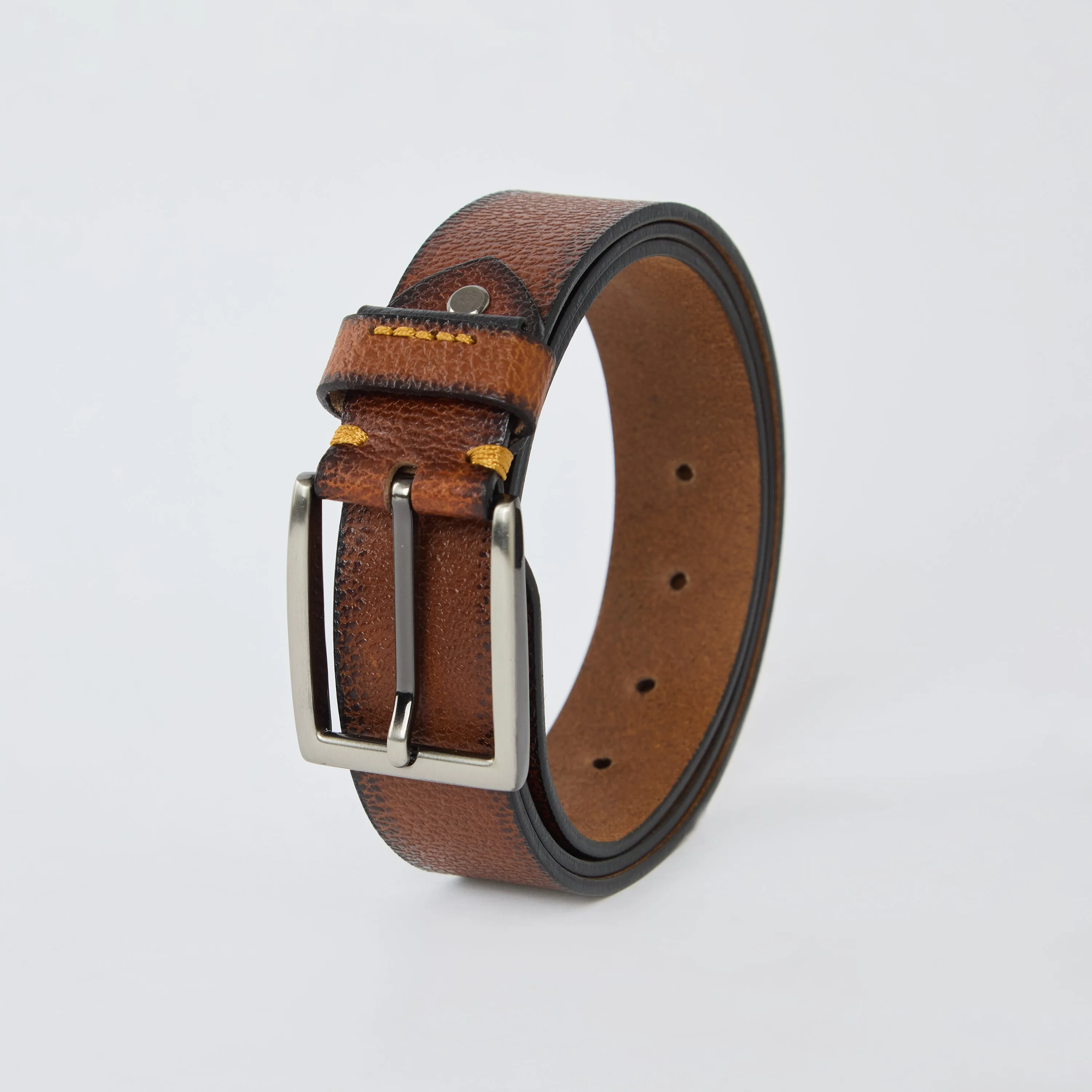 Textured Genuine Leather Belt - Tan Brown