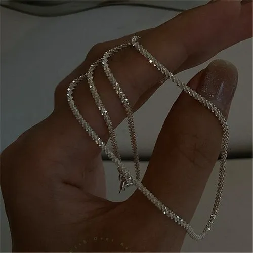 Thin Stamped Minimalist Silver Plated Shiny Chains Anklet For Women