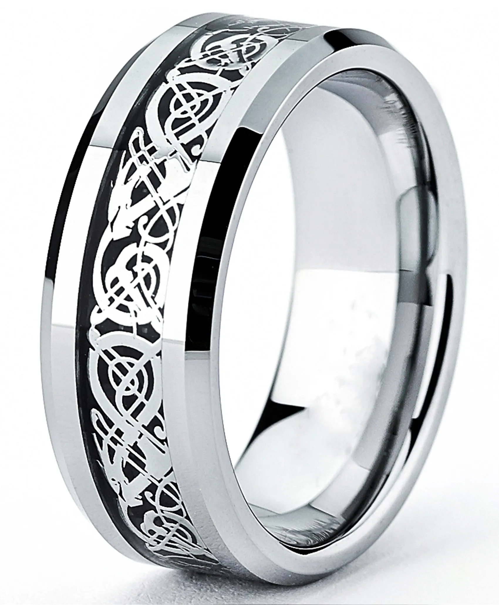 Tungsten Carbide Men's Ring with Dragon Design Inlay Sizes 7 to 13