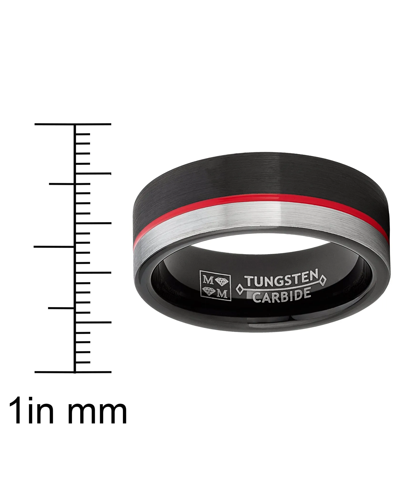 Tungsten Wedding Band Grooved Ring 8mm for Men's Black and Red