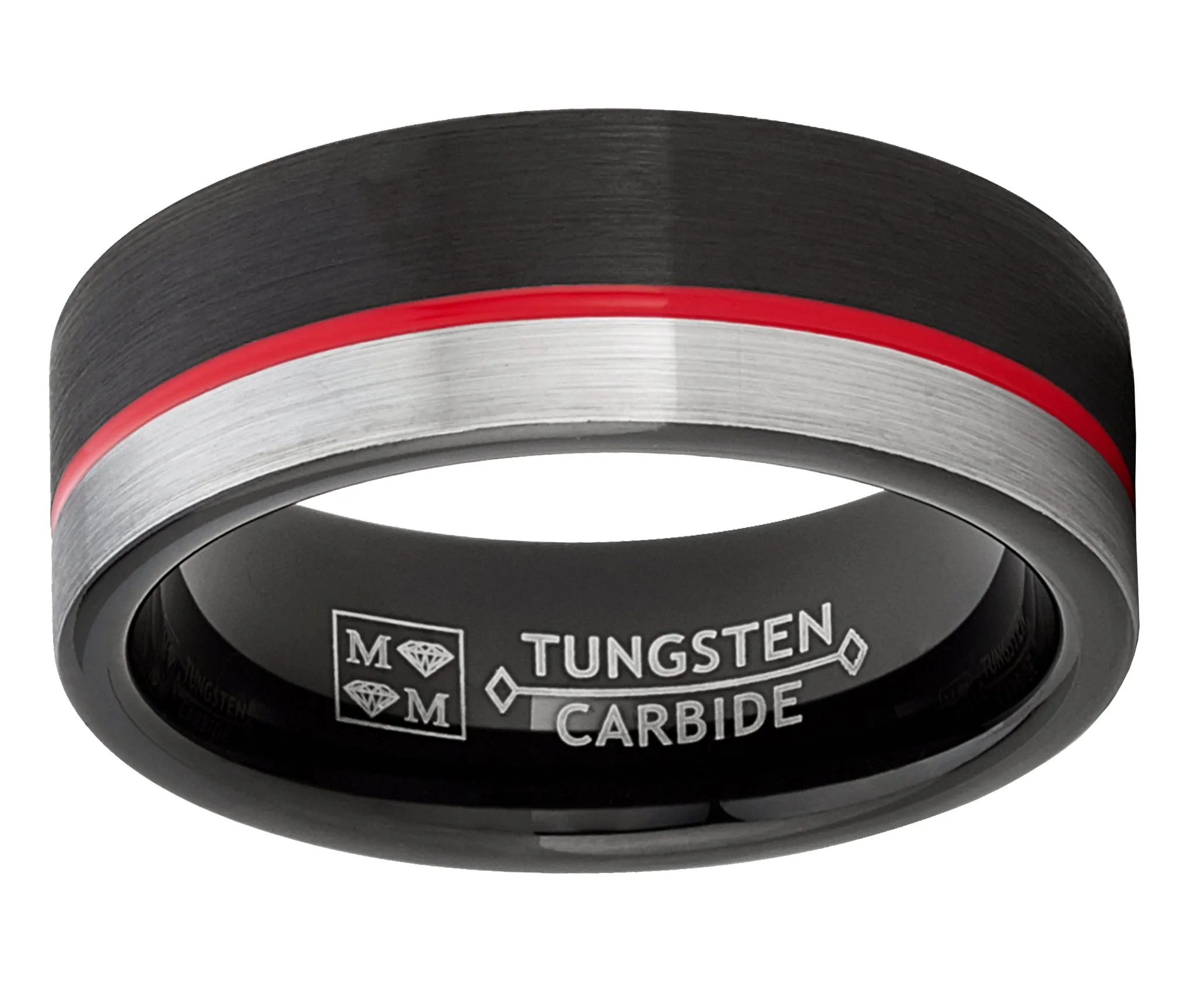 Tungsten Wedding Band Grooved Ring 8mm for Men's Black and Red