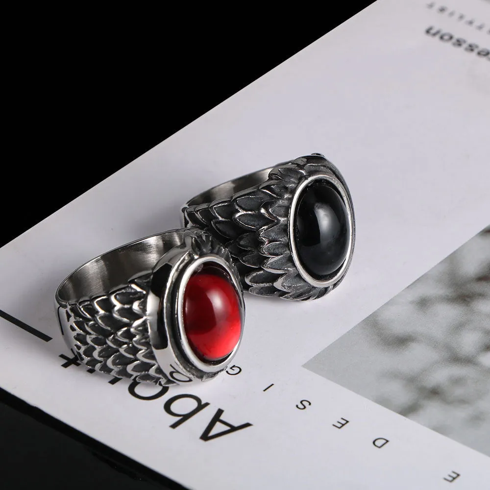 Vintage Angel's Wings Couples Ring for Men - Black and Red Agate Titanium Steel Accessories