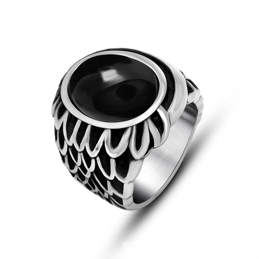 Vintage Angel's Wings Couples Ring for Men - Black and Red Agate Titanium Steel Accessories