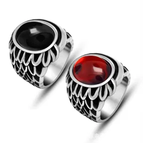 Vintage Angel's Wings Couples Ring for Men - Black and Red Agate Titanium Steel Accessories