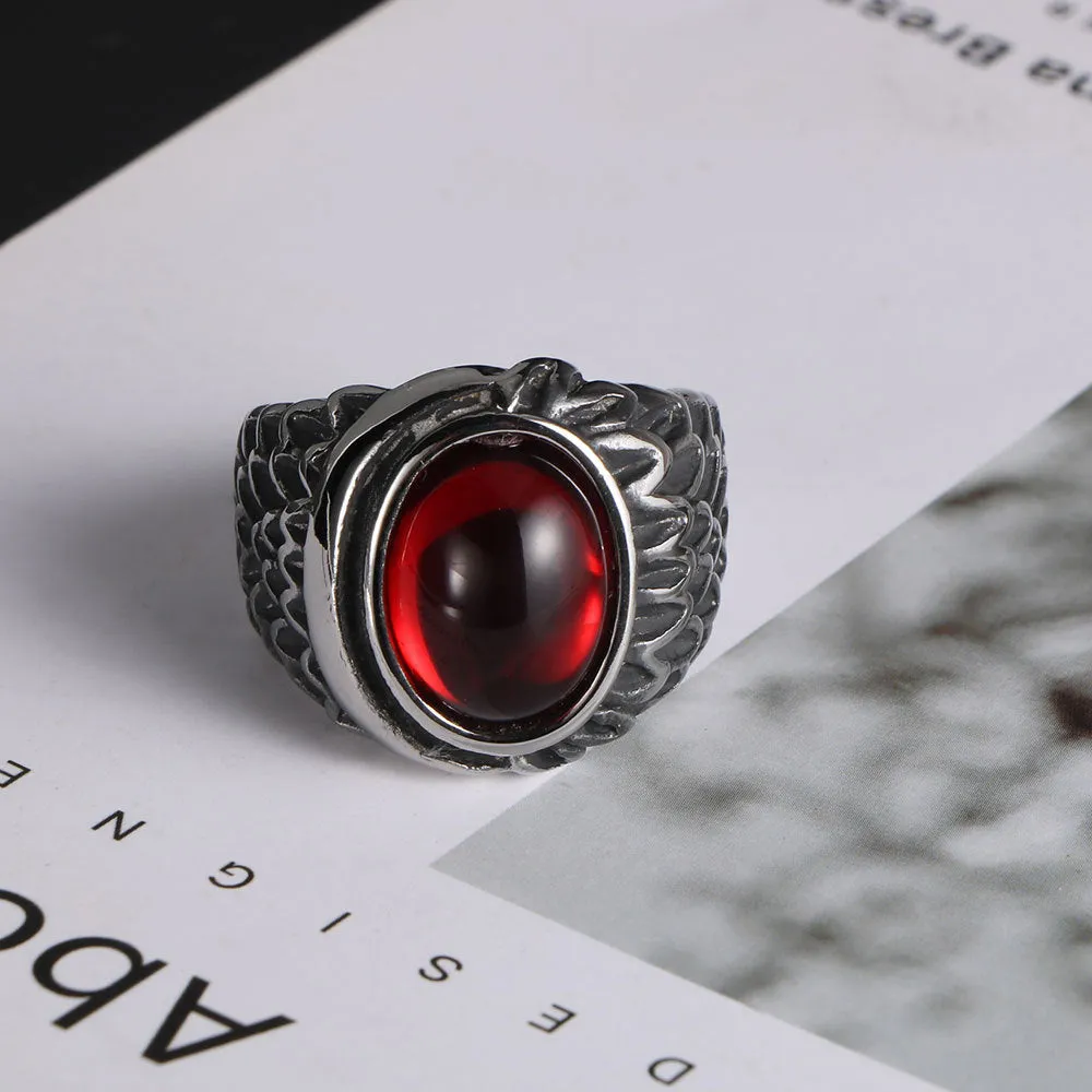 Vintage Angel's Wings Couples Ring for Men - Black and Red Agate Titanium Steel Accessories