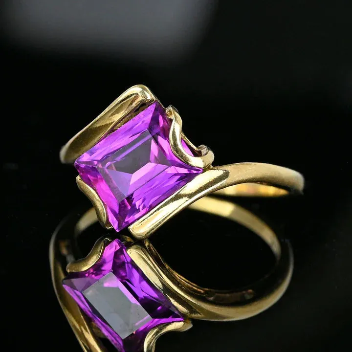 Vintage Emerald Cut Amethyst Bypass Engagement Rings - 14k Gold Vermeil Ring