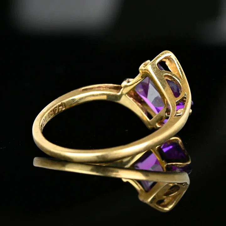 Vintage Emerald Cut Amethyst Bypass Engagement Rings - 14k Gold Vermeil Ring