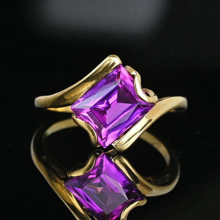 Vintage Emerald Cut Amethyst Bypass Engagement Rings - 14k Gold Vermeil Ring