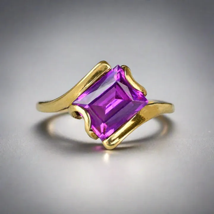 Vintage Emerald Cut Amethyst Bypass Engagement Rings - 14k Gold Vermeil Ring