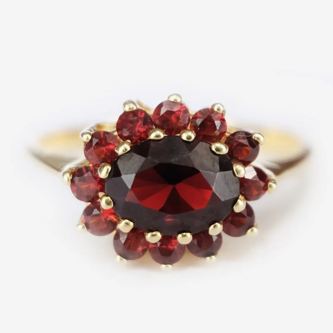 Vintage Garnet Rings -  Oval Cut Garnet Cluster Rings - 14k Gold Vermeil Rings