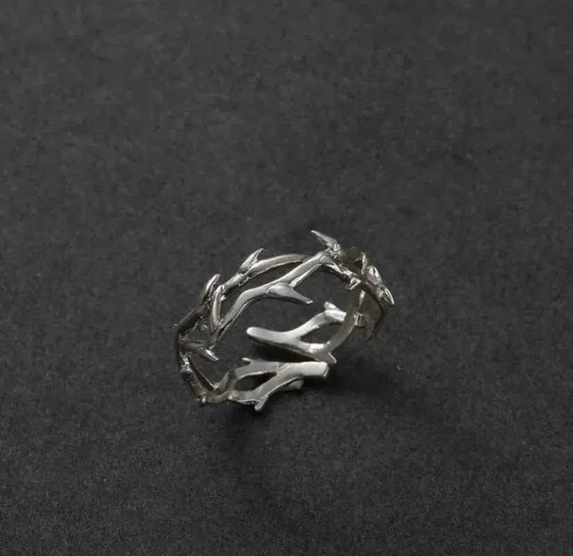 Vintage Goth Thorny Rose Couple Rings for Men Women Charm Irregularity Opening Stainless Steel Punk Finger Ring Jewelry Y2k Gift