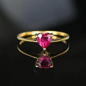 Vintage Heart Cut Ruby Promise Rings - 14k Gold Vermeil Art Deco Rings