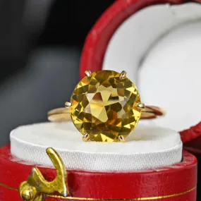 Vintage Round Cut Citrine Six Prong Solitaire Engagement Ring - 14k Gold Vermeil Ring