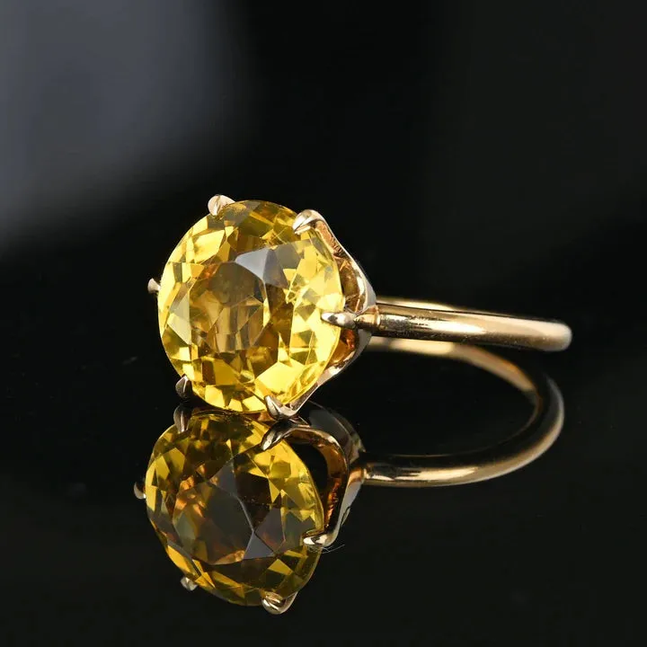 Vintage Round Cut Citrine Six Prong Solitaire Engagement Ring - 14k Gold Vermeil Ring