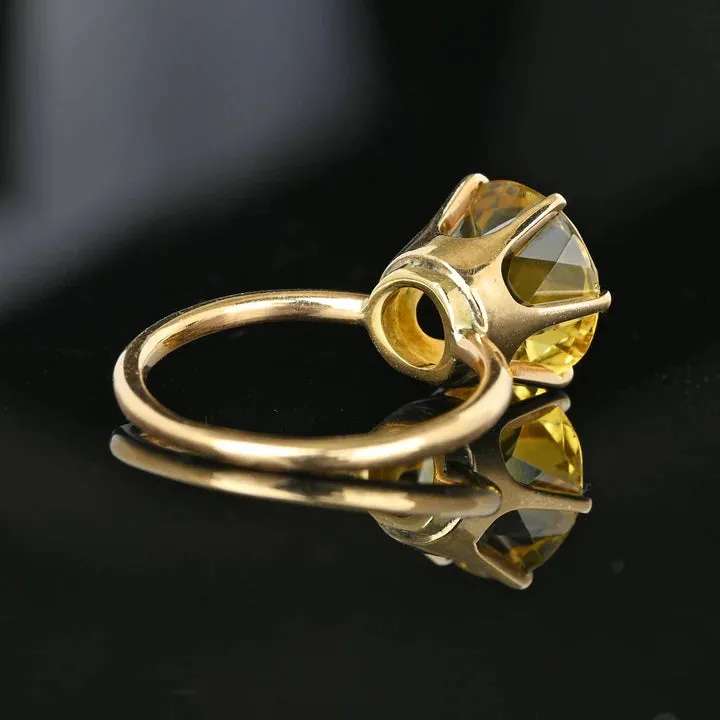 Vintage Round Cut Citrine Six Prong Solitaire Engagement Ring - 14k Gold Vermeil Ring