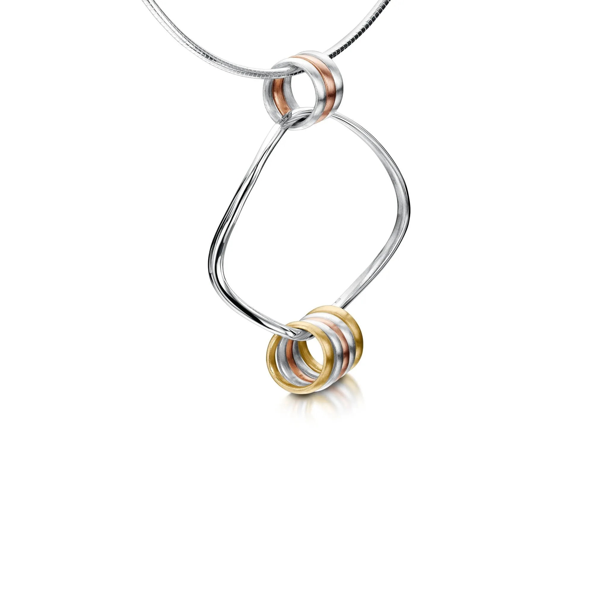 Wave Surfers 8-ring Necklace in Silver, 9ct Yellow & Rose Gold