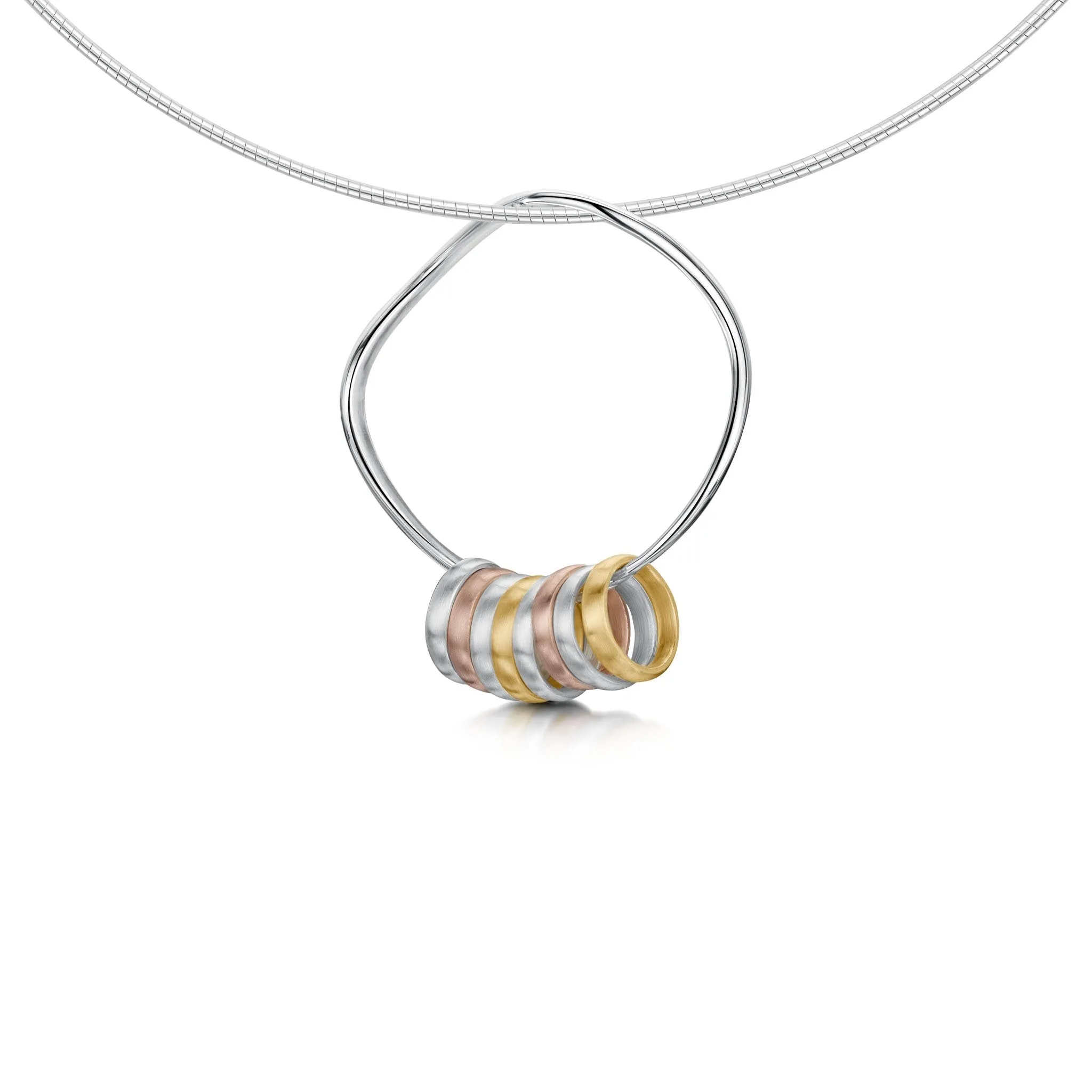 Wave Surfers 8-ring Necklace in Silver, 9ct Yellow & Rose Gold