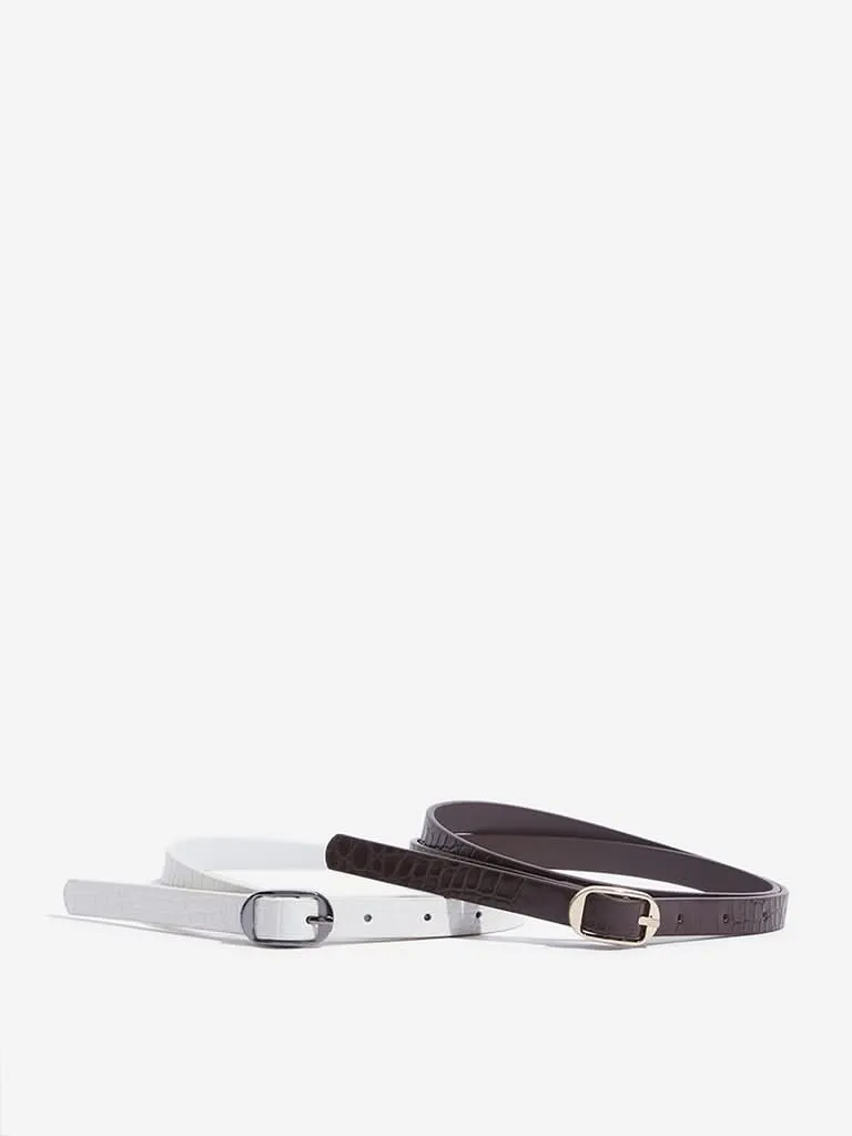 Westside Accessories White Crocodile Textured Belt Pack Of 2