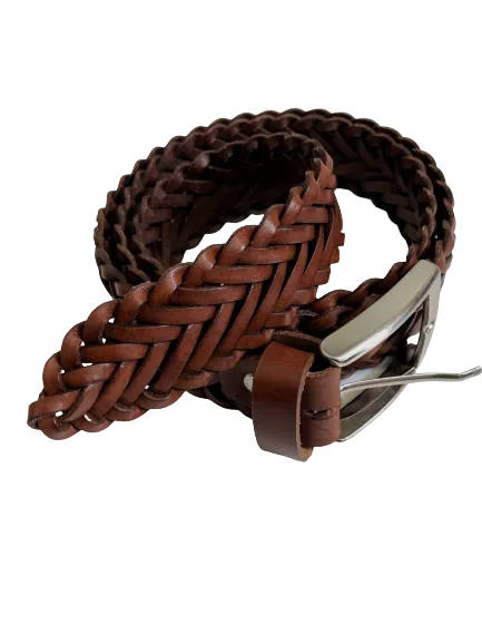 Woven Leather Belt Light Brown 3,5cm