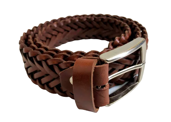 Woven Leather Belt Light Brown 3,5cm